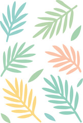 Pastel-Colored Stylized Palm Fronds Simple Flat Design Tropical Leaf Pattern.