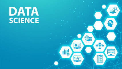 Data science banner web icon for Computer Science and insight, Ai, Big Data, algorithm, analyze, Statistic, knowledge, Deep and machine learning. minimal vector infographic concept.