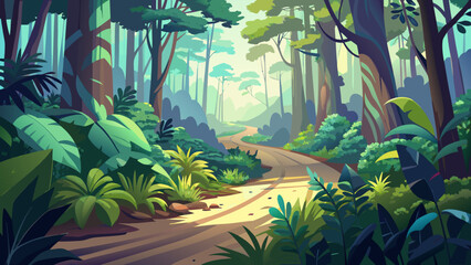 tropical jungle with palm trees