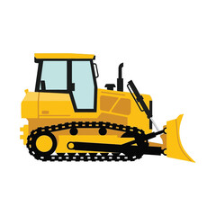 Yellow Bulldozer with Blade and Tracks Illustration.