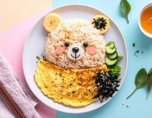 Omurice, a Japanese dish, shaped like a bear with omelette 