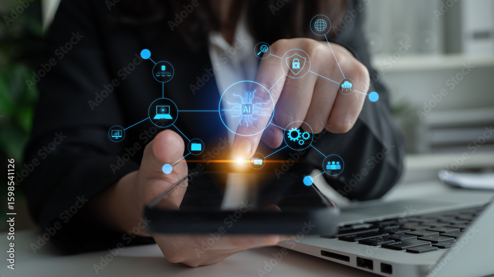 Poster ai network system connects data, security, communication, and intelligence. ai network system enable
