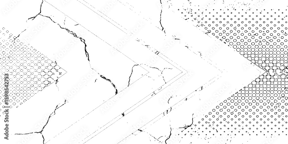 Poster abstract black and white chevron pattern with halftone and distressed texture grunge overlay design 