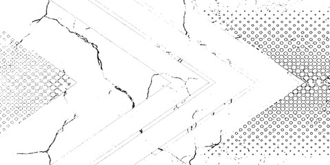 Abstract black and white chevron pattern with halftone and distressed texture grunge overlay design element.