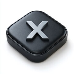 Obraz premium A dark square button with a silver metallic letter x symbol embossed on it isolated on white background