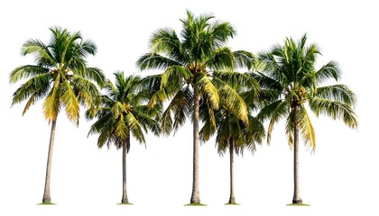 Five coconut palms against white