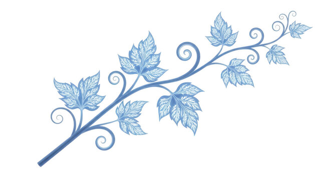 A delicate blue leaf branch illustration isolated on a clean transparent background
