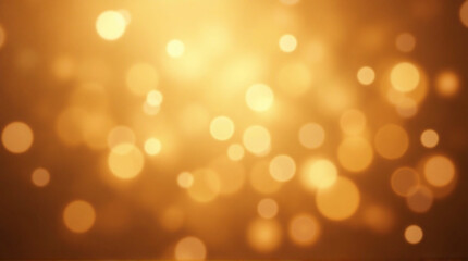 Abstract golden bokeh background with soft, blurred, glowing, circular highlights.