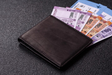 Indian money, rupee, paper banknotes, cash. Indian money for travelling