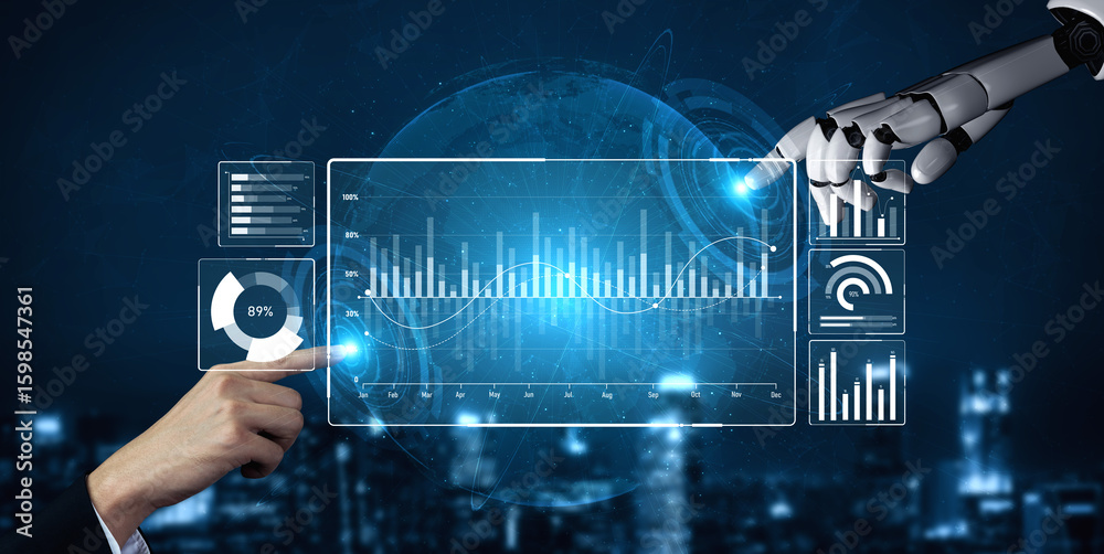 Poster ai artificial intelligence drives data analytics with predictive models, smart dashboards, and virtu