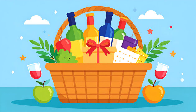 Picnic Basket Wine with Cheese, and Fruit.