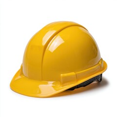 Fototapeta premium Bright yellow hard hat safety helmet for construction workers and industrial protection isolated on white background