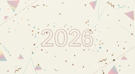 2026 Text Design with Geometric Shapes and Pastel Colors, Modern Abstract Background.