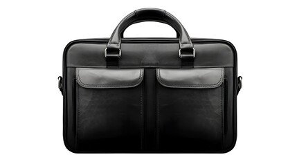 Luxury black leather briefcase business bag for professional men and women on transparent background