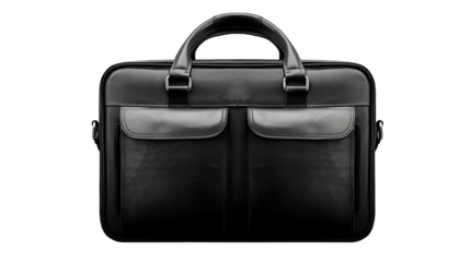 Luxury black leather briefcase business bag for professional men and women on transparent background