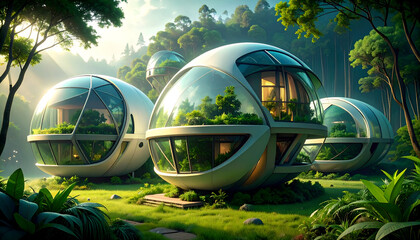 Futuristic Eco Houses with Jungle Setting.
