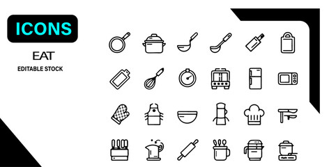 Food & Restaurant Line Icons – Editable Vector Set









