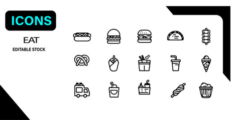 Food & Restaurant Line Icons – Editable Vector Set









