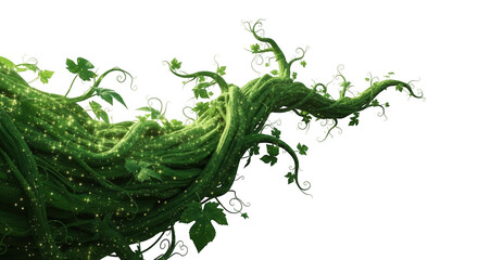 A magical green beanstalk grows, isolated on transparent background