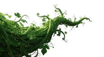 A magical green beanstalk grows, isolated on transparent background