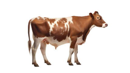 Isolated brown and white cow dairy cattle livestock farm animal agriculture on transparent background