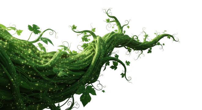 A magical green beanstalk grows, isolated on transparent background