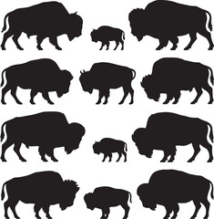 Fototapeta premium buffalo silhouette vector illustration of wild animal on white background