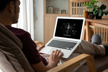 Medical science technology and futuristic healthcare virtual computer software analyze human health...