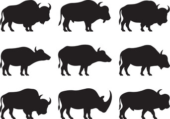 buffalo silhouette vector illustration of wild animal on white background