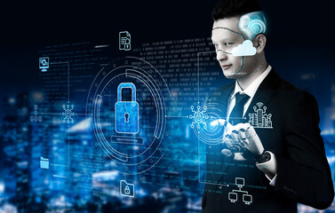 AI artificial intelligence strengthens cybersecurity with intelligent threat detection, virtual...