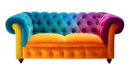 Colorful Chesterfield sofa, vibrant living room furniture home decor design idea on transparent background