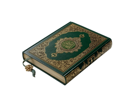 Quran with prayer beads on book stand transparent background on png