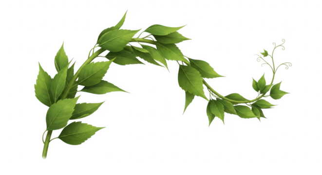 Green leaves and vine branch isolated on transparent background for design