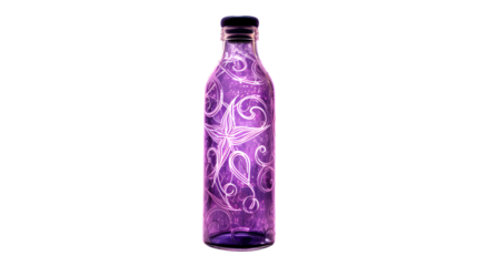 Purple potion bottle with flower design magical elixir container glass bottle on transparent background