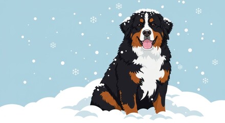 A clean vector illustration of a big fluffy Bernese Mountain Dog