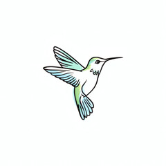 Fototapeta premium A graceful hummingbird in flight with soft mint green and soft blue watercolor tones. 