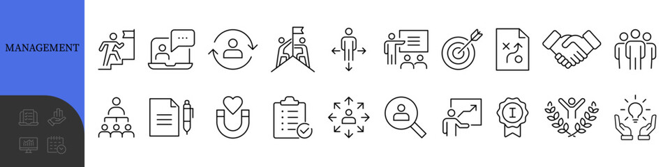 Management Line Editable Icons set. Vector illustration in modern thin line style of business icons: functions, principles, goals, and more. Pictograms and infographics for mobile apps