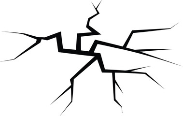 Fractured Wall Vector. Cracked Surface, Earthquake Damage Illustration. Damage surface crack and fissure in ground