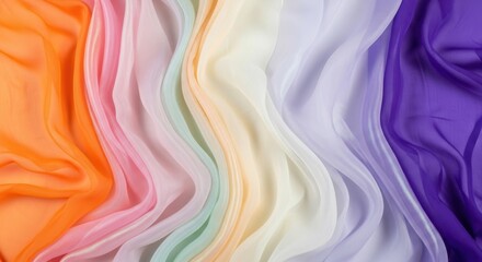 Obraz premium A vibrant cascade of colorful sheer fabrics in soft folds creates a beautiful abstract background