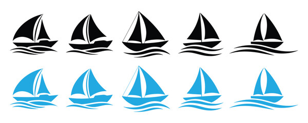 Obraz premium set of sailing boats vector. yacht icon set vector isolated on white background 
