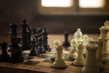 Chess board game concept of business ideas and competition and strategy ideas concep. Chess figures...