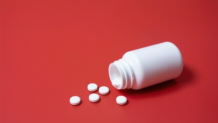 Bottle lies beside white medicine tablets