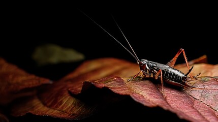 Stunning macro view of a cricket insect perched on a vibrant leaf in natural habitat