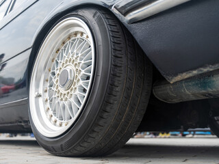 Close-Up of Custom Car Wheel and Tire Excellence. 