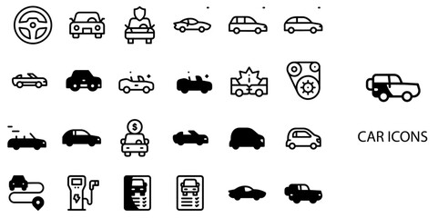 Car simple concept 24 Black and White color icons set .Vector illustration.