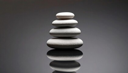 Stacked white stones reflect on dark surface