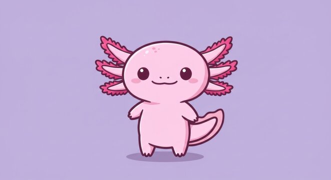 A kawaii vector illustration of a pink axolot