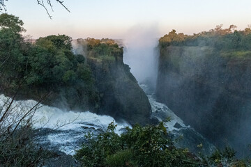 Exterior shot of victoria falls around sunset in Zimbabwe
