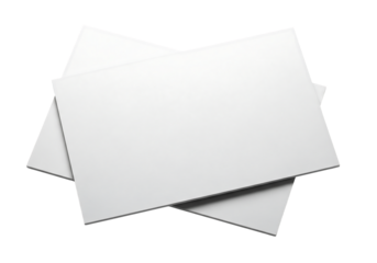 Two stacked blank white business cards or flyers mockup in landscape orientation. Isolated on transparent background, png