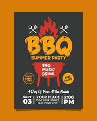 Black, Red and Yellow Retro Illustrative BBQ Summer Party Vertical Poster Invitation Template
